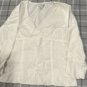 LOFT Women’s 100%Linen White Floral V Neck Print 3/4 Sleeve Shirt Top Sz. M